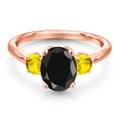thumbnail image 3 of Gem Stone King 18K Rose Gold Plated Silver Black Sapphire and Yellow Sapphire Engagement Ring for Women | 3.22 Cttw | Oval 9X7MM | Gemstone September Birthstone | Size 9, 3 of 6