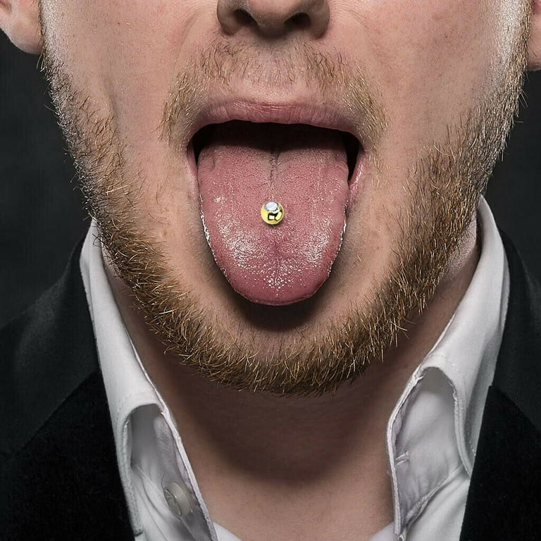 14g Barbell Tongue Ring Anodized Gold Titanium with Jewel