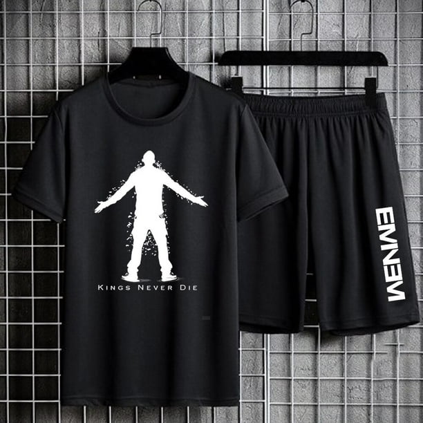 Eminem-Camiseta ajustada con estampado sombreado para hombre, pantalones cortos, traje deportivo de manga corta, camisetas informales de gran tamaño, pantalones cortos de Hip Hop, conjuntos de dos pie