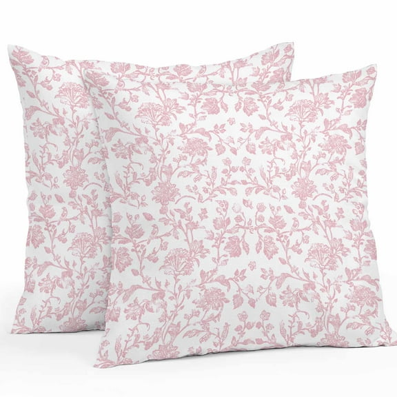 Waterproof Throw Pillow Covers Set of 2, 26x26 Inch Pink Flower Decorative Pillowcases Outdoor Pillow Slip Cushion Covers Set for Couch Tent Vintage Farmhouse Boho Leaf Spring Solid