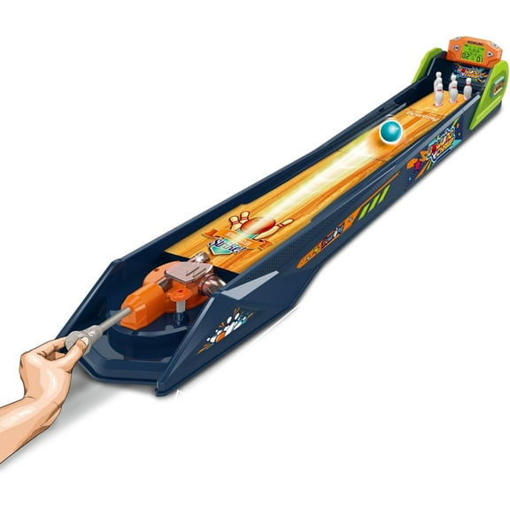 OLEOCA Bowling Game — Electronic Tabletop Arcade Game with LCD Auto Scoring, Lights & Sound, Spring-Loaded Launcher & 1-2 Player Modes — Mini Bowling Set for Kids