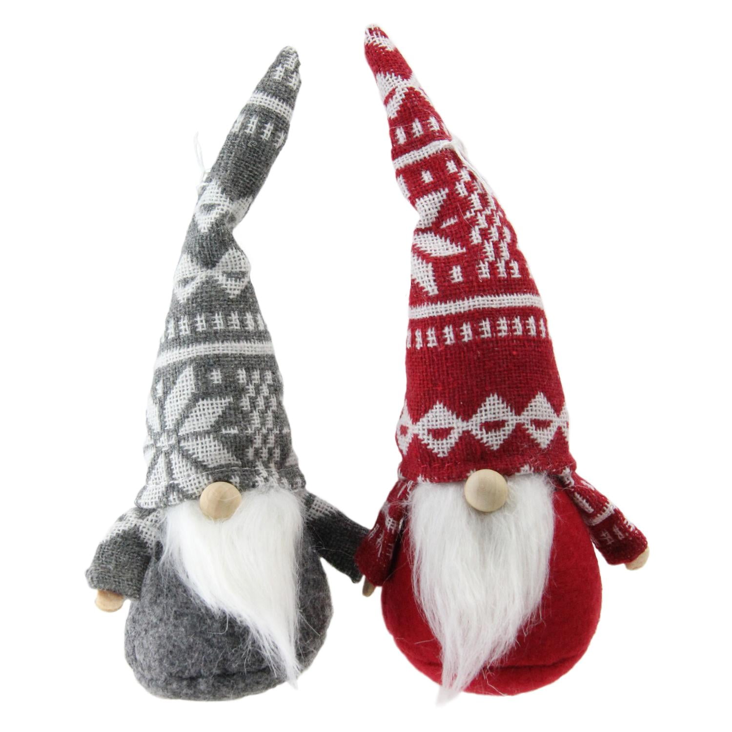 Set of 2 Red and Gray Christmas Gnomes with Nordic Hats 8.25
