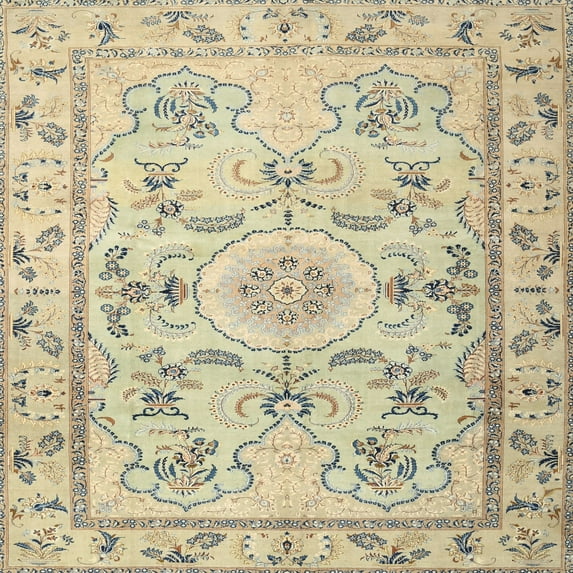 Ahgly Company Indoor Square Traditional Brown Gold Medallion Area Rugs, 7' Square