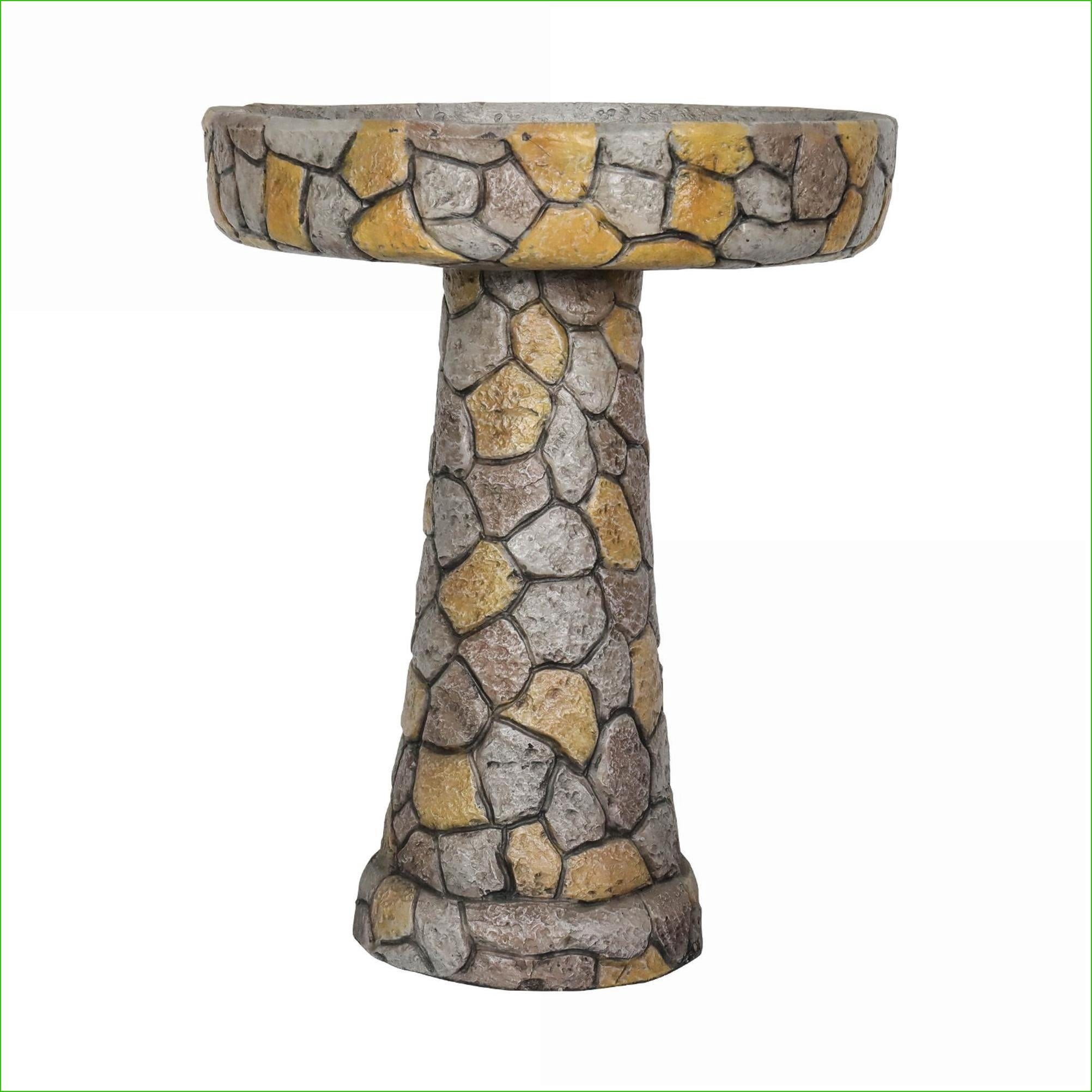 Bird Baths | 24" Tall Traditional Outdoor Garden Pedestal Bird Bath, Antique Stone Finish | Mosaic Stone | Concrete Cement