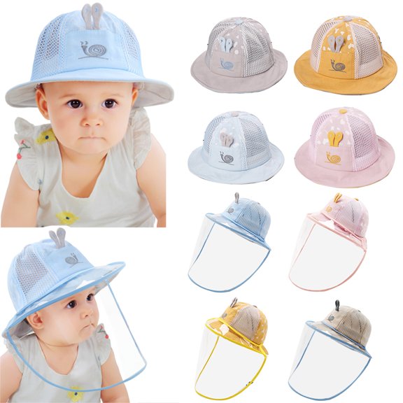 Walbest Kids Children Cute Snail Pattern Mesh Sun Hat Anti Droplet Face Shield Bucket Cap, Dustproof Sunhat Cotton Hat with Shield, Hat Circumference 17.32" - 18.11"