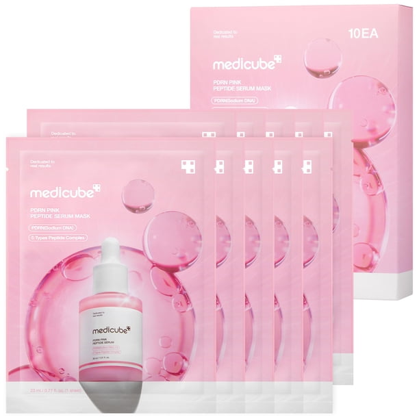 Mascarilla medicube PDRN PDRN en forma de ampolla de péptido rosa, 10 unidades, | Exclusiva sábana p