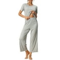thumbnail image 2 of INSPIRE CHIC Women's Pajama Sets Round Neck Short Sleeve Solid Ribbed Casual Sleepwear Ladies Pajamas L Grey, 2 of 5