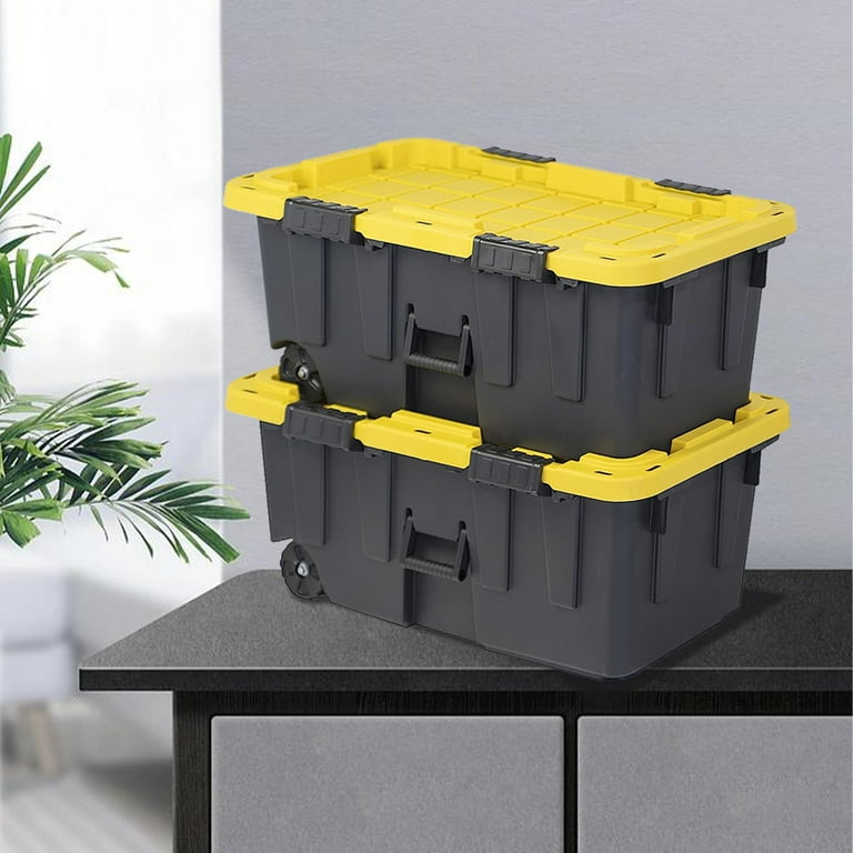 4 Pack 20-Gallon Plastic Storage Latch Box, Storage Bin with Lid and Wheels, Stackable Storage Containers with Latching Buckles, Size: Small, Black