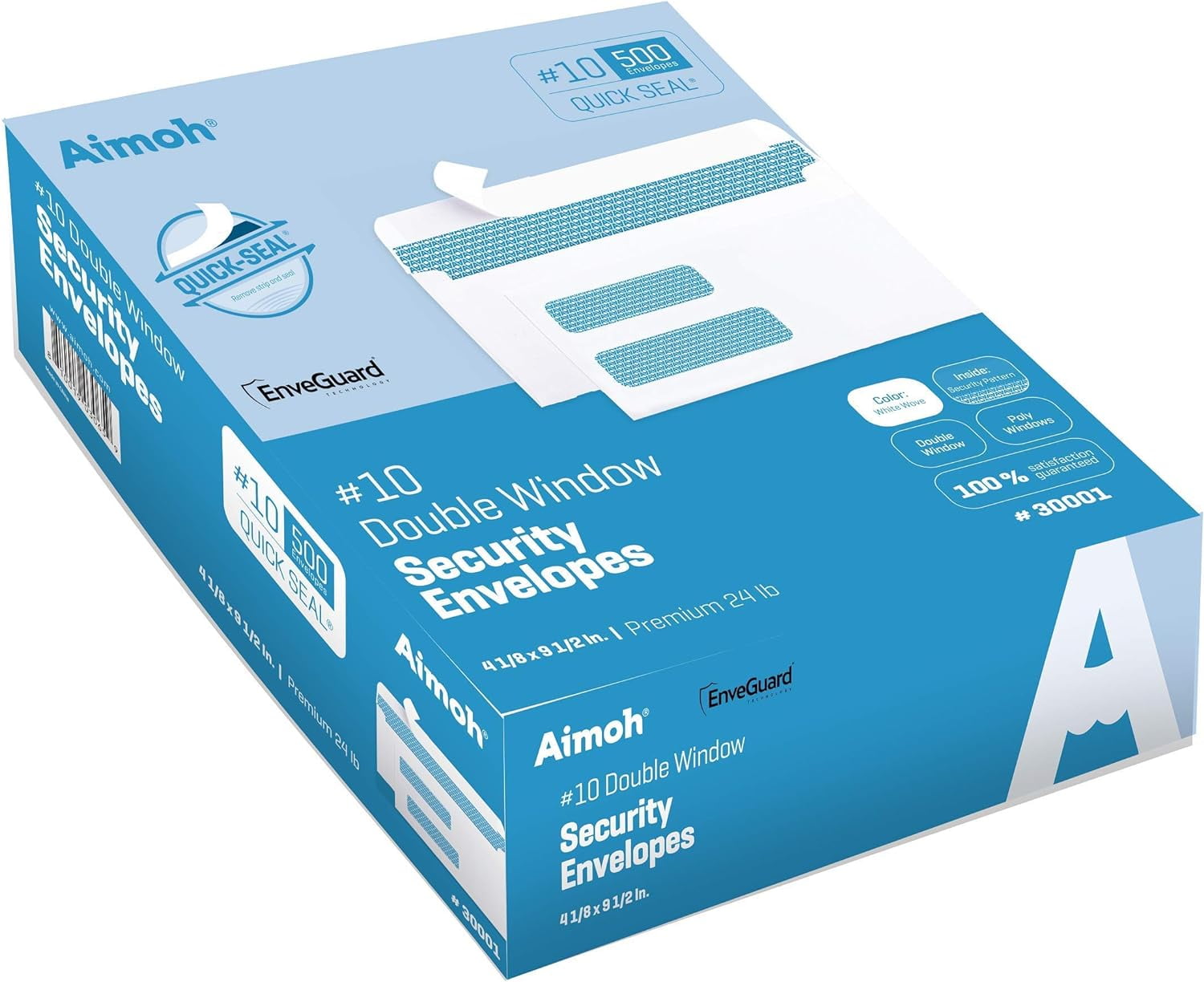 Aimoh #10 Double Window Security Envelopes, Security-Tinted Mailing Envelopes with Self-Seal Strip, 500 Count