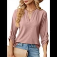 thumbnail image 1 of Blusas Elegantes e Informales para Mujer, Camisetas de 3/4 con Cuello en V y Mangas Enrollables. Rosa Grisáceo XL, 1 of 10