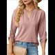 thumbnail image 1 of Blusas Elegantes e Informales para Mujer, Camisetas de 3/4 con Cuello en V y Mangas Enrollables. Rosa Grisáceo L, 1 of 10