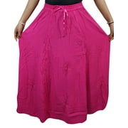 Mogul Women's Pink Skirt Rayon Peasant Holiday Gypsy Hippie Boho Skirts