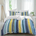 thumbnail image 2 of Blue Stripe Duvet Cover Set, Yellow Colorful Striped Modern Abstract Soft Duvet Cover Full Size Bedding Set 4 Pieces, 1 Quiltcover and 2 Pillowcases with Zipper, 1 Bed Sheet for All Seasons, 2 of 9