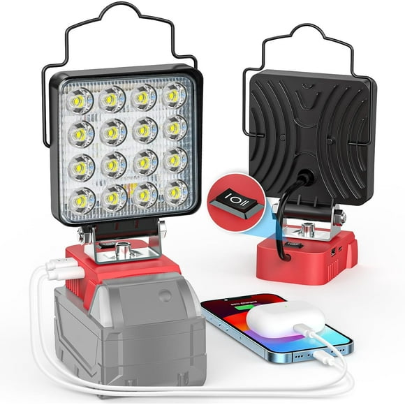 shiyou-Upgrade LED Work Light for Milwaukee 18v: 60W 6000LM for Milwaukee - USB 18V Battery Light with Low Voltage Protection & USB&Type-C Charging Port(Tool Only)