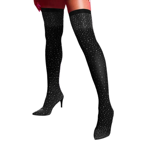 Oyedens Rhinestones Thigh High Boots for Women Sparkly Stiletto High Heels Stocking Over The Knee High Boots