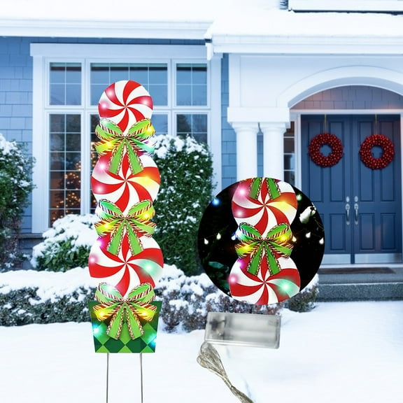 Family Christmas Yard Decoration Kit with Pegs and String Lights, Outdoor Holiday Display, Festive Christmas Scene, Backyard Tree and Pathway Decoration