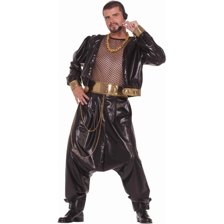 Adults Mens 80s Rap Hip Hop Star Baggy MC Hammer Black and Gold Costume ...