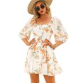 thumbnail image 1 of Femmes Lanterne Manches Cravate Arrière Robe d'Été Ébouriffé de l'Épaule une Ligne Mini Robe Vintage, 1 of 5