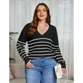 thumbnail image 2 of Drvitor Striped Sweaters for Women Plus Size V-Neck Trendy Pullover Lightweight Fall Sweater, Sizes XL-5XL, 2 of 12
