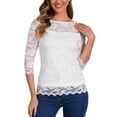 thumbnail image 1 of Blusa de encaje floral de edición INSPIRE CHIC para mujer, de manga 3/4, cuello redondo, color blanco, 1 of 6
