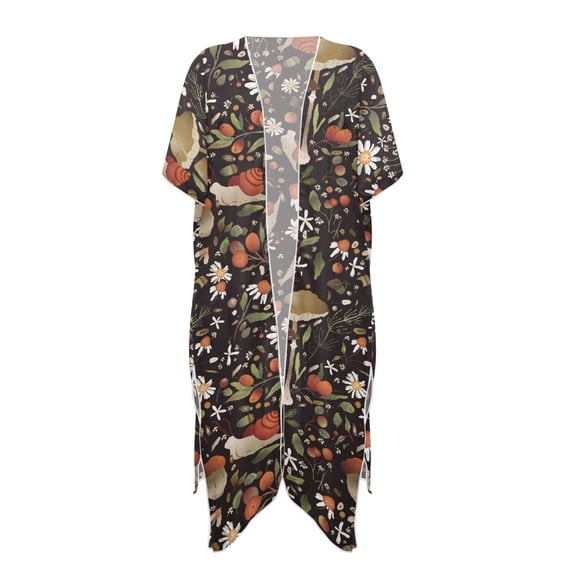 HELLHERO Forest Snail and Mushrooms Arch Print Bathing Suit Cover Up Kimono Polyester Lightweight Long Kimono Swimsuit Cover Up
