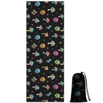 Black Colorful Skull Mushroom Pattern Hot Yoga Mat Towel Non Slip for Hot Yoga - Quick-Drying Yoga Mat Cover with 4 Corner Pockets with Travel Bag - Hot Yoga Towel Non Slip 70"x26"