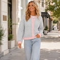 thumbnail image 4 of Stralyhd Cardigan Sweaters for Women Button Up Long Sleeve Casual Cardigans Knit Trendy Crew Neck Sweater Cozy Loose Fit Spring Fall Outfits White XL, 4 of 6