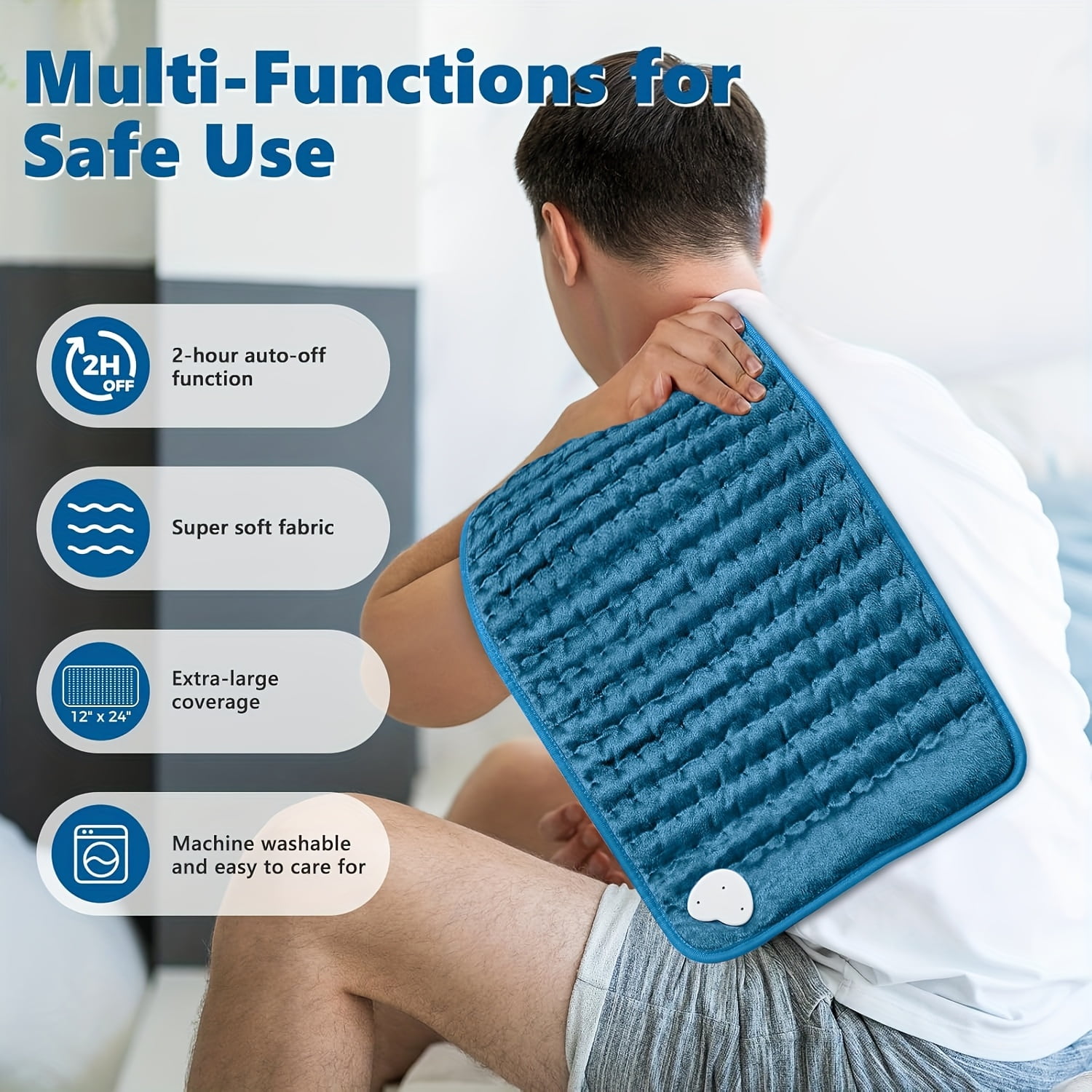 Extra Large Electric Heating Pad - Full-Body for Back, Neck, Shoulder, Leg - 6 Settings, 4 Timer, Auto Shut-Off, Machine Washable 12" x 24", 1 Pack