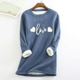 thumbnail image 3 of Fanxing Fleece Lined Thermal Shirts for Women Cute Heart Long Sleeve Thermal Underwear Tops Crewneck Soft Base Layer Cold Weather Ultra Soft Sherpa Blouse Blue,S, 3 of 4