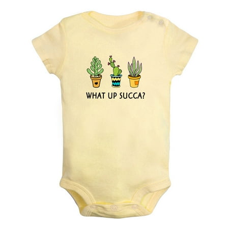 

What Up Succa Cactus Funny Rompers For Babies Newborn Baby Unisex Bodysuits Infant Jumpsuits Toddler 0-24 Months Kids One-Piece Oufits (Yellow 0-6 Months)