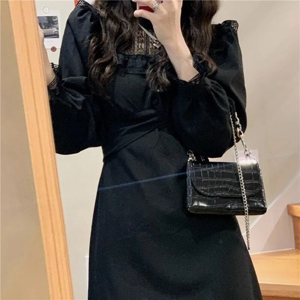 French Lace Vintage Dress Women Fashion Puffer Sleeve Elegant One Piece Dress Korean 2022 Spring High Street Slim Midi Dress Y2kS Gao Jinjia LED