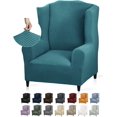 thumbnail image 1 of 1 Piece Stretch Wingback Chair Slipcover Latest Jacquard Design Wing Chair Cover Non Slip Furniture Protector with Foam Rods for Living Room (Wing Chair, Peacock Blue), 1 of 7