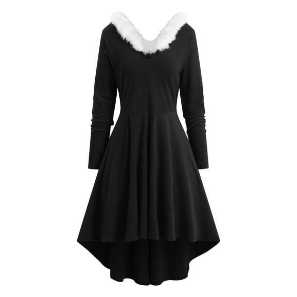 TJAZFJPA Wrap Dress Women Christmas Patchwork V Neck Panel Long Sleeve V Neck Asymmetric Dress Black Wrap Dress Fairy Dress Women