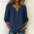 thumbnail image 5 of Lenpel Womens Dressy Casual Blouses V Neck Balloon 3/4 Length Sleeve Tops Fashion Button Front Loose Fit Shirts, 5 of 6