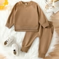 thumbnail image 2 of Splozh Toddler Kid Girl Outfits Clothes Baby Toddler Girl Clothes Outfits Kids Sweatshirt Set Pants Little Girls Clothes Toddler Outfit for Girls Brown,18-24 Months, 2 of 5