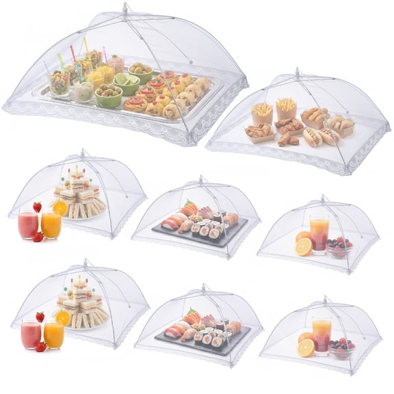 Topekada 8 Pack Food Cover Set, Jumbo Largest 40x24 inch Mesh Tent & 4 More Sizes with Bag - Collapsible, Reusable for Outdoor Dining, BBQ, Wedding, Keep Fly Away
