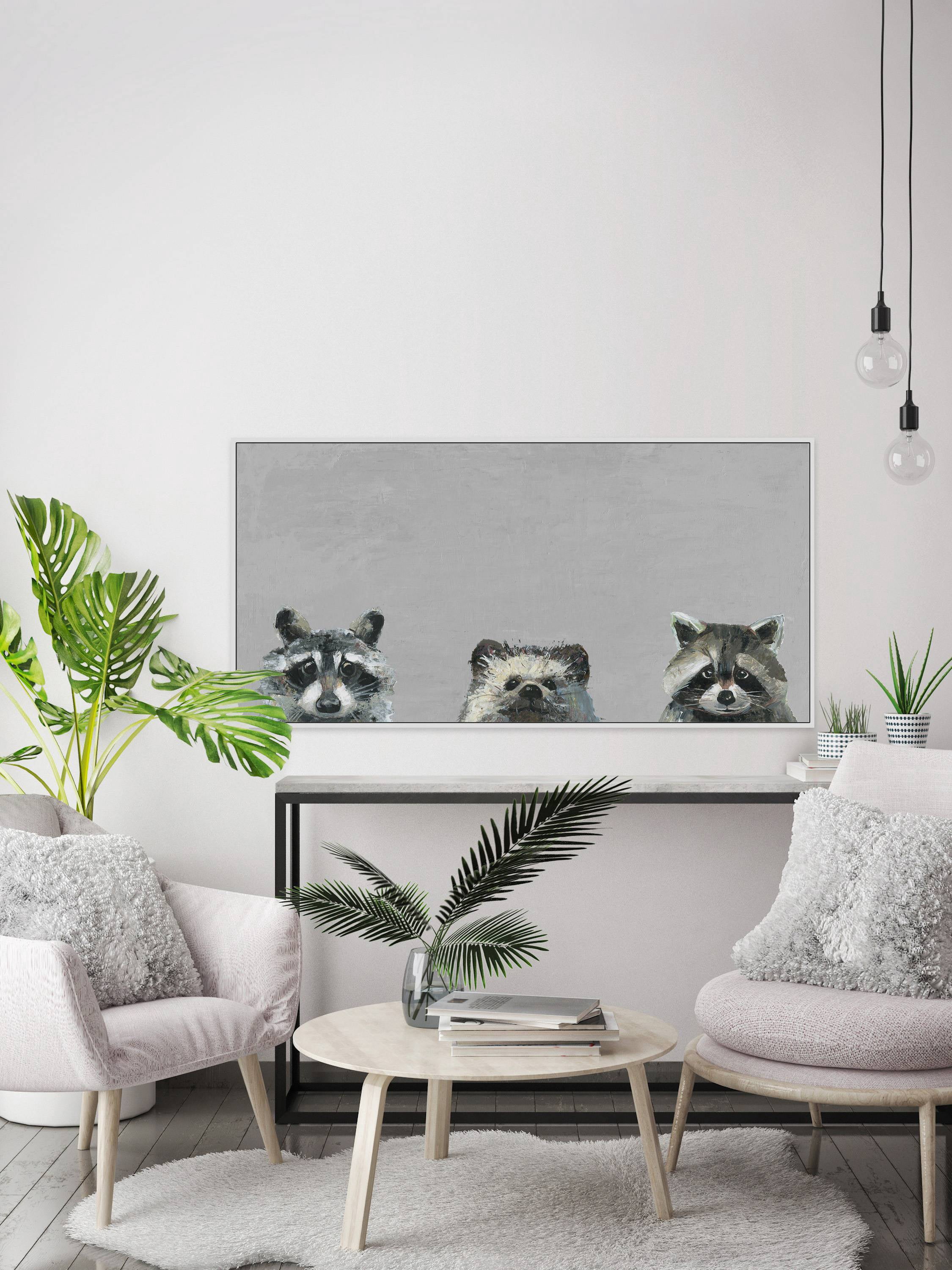 Three Cuties in Gray Floater Framed Painting Print on Canvas