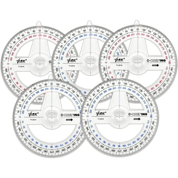 360° Protractor Pack of 5 Protactors Plastic Protractor Math Protractors Clear Protractor Ruler Drafting Tools Circle Protractor for Geometry