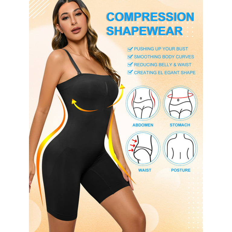 LELINTA Womens Seamless Shapewear One Piece Suit Light Control Body Shaper  Strapless Adjustable Strap for Women Under Dress, Size S-XL Black/Brown