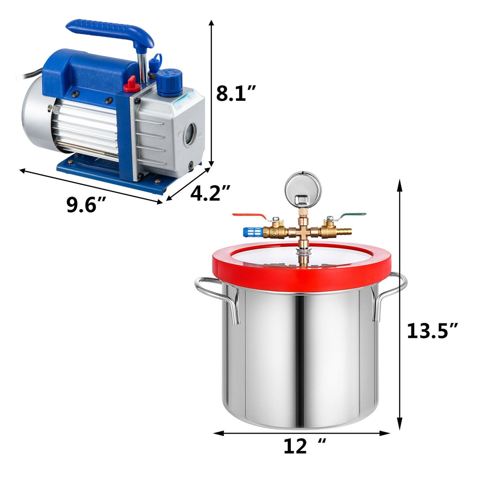 2 Gallon Vacuum Chamber Controlled By 1.8CFM Vacuum Pump 9L 220ml Rotary