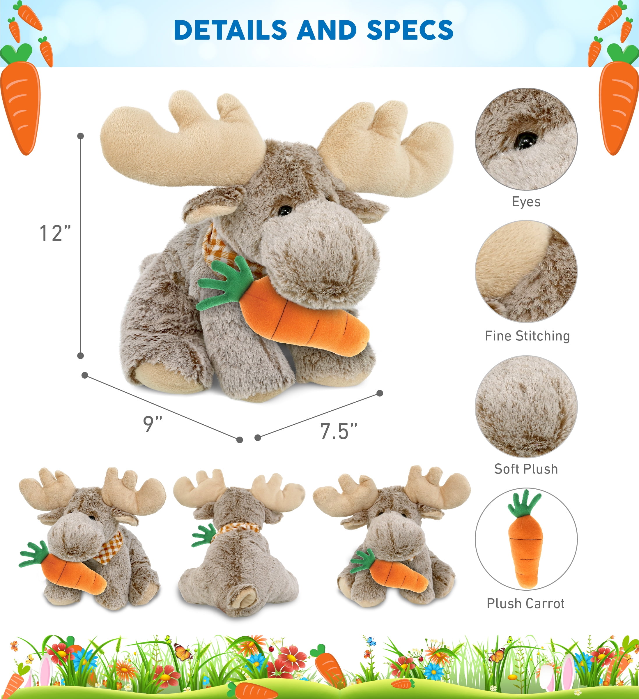 DolliBu Super Soft Plush Owl With Carrot - Cute Easter Stuffed Animal Toy, 8.5 Inches, Perfect Spring Gift