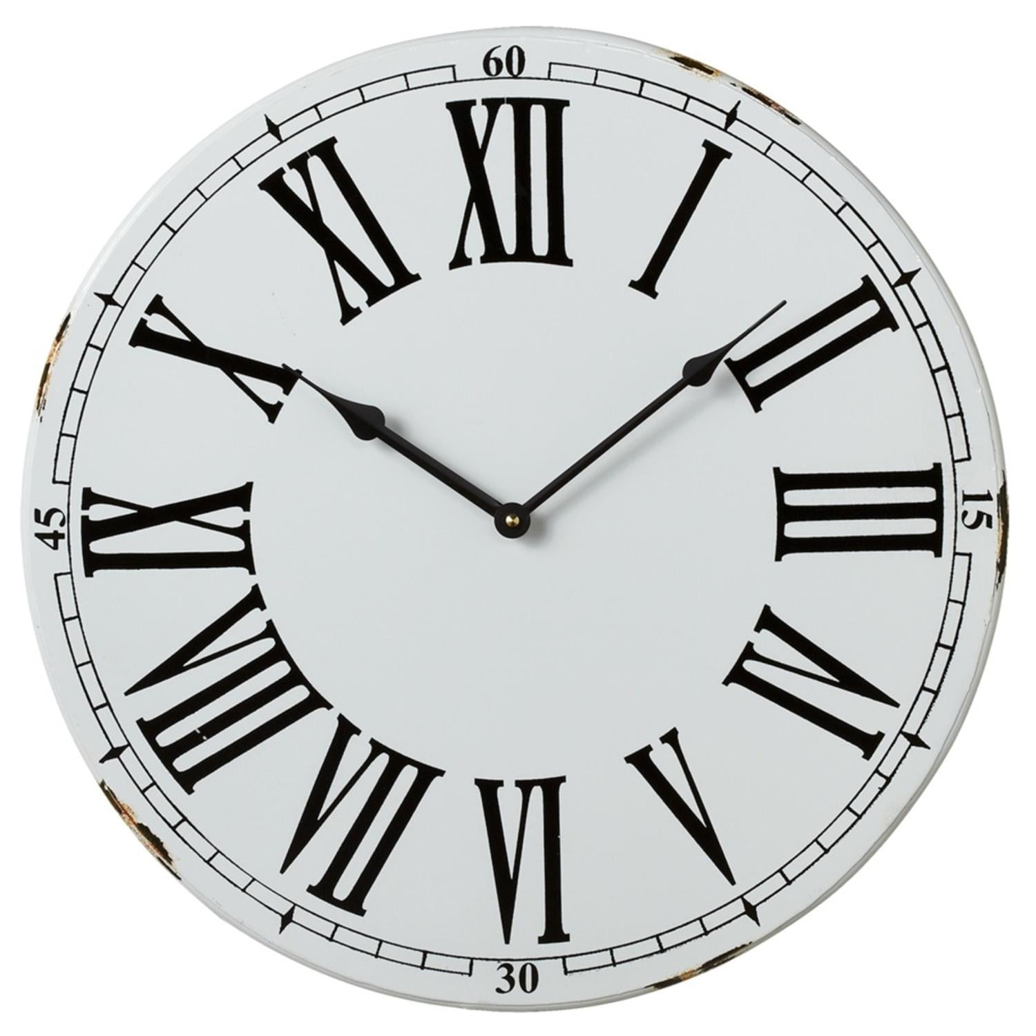 17.75" Classic Distressed White Wall Clock with Black Roman Numerals