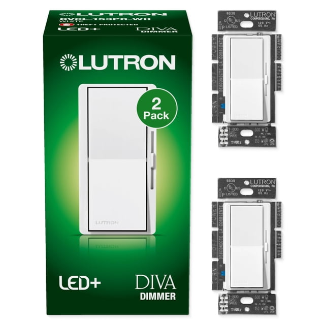 Interruptor regulador Lutron Diva LED+ DVCL-153P-WH blanco (paquete de 2)