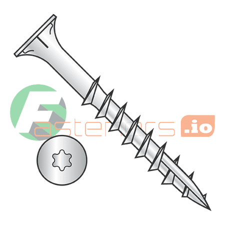 

#8 x 1 1/2 Deep Thread Wood Screws / Six-Lobe (Torx) / Flat Head / Type 17 Point Pt / Steel / Zinc / With Nibs / T-20 Drive / Type 17 Point Point / With Nibs / 2/3 Thread (Quantity: 4 500 pcs)