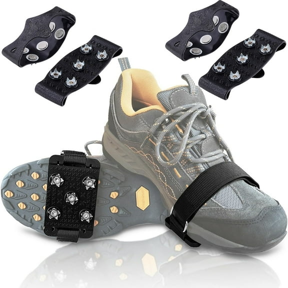 Bxaolu Cleats Anti-Skid Traction Grips Crampons Spikes 5 Point Cleats for Shoes and Boots Walking on Snow Ice Winter Walking for Men Women, Black-2Pairs
