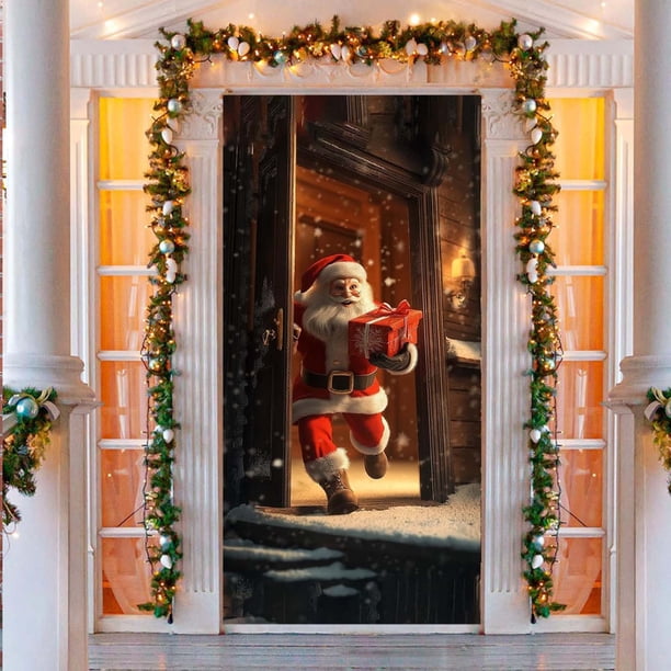 Christmas Santa Claus Door Cover Door Hanging Santa Claus Background For Home Front Door Holiday Christmas Decorations
