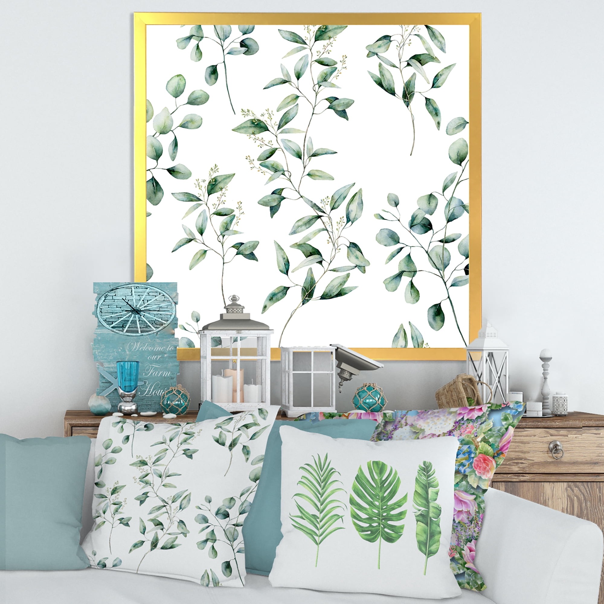 Designart 'Green Eucalyptus Plant Branches IV' Traditional Framed Art Print