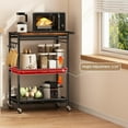 thumbnail image 4 of Microwave Kitchen Cart with Push Handle, 3 Tire Rolling Cart with 2 Lockable Wheels, Vintage Kitchen Storage Cart with 210Lbs Capacity for Kitchen Island, Restaurant, Coffee Bar, Living Room, Office, 4 of 8