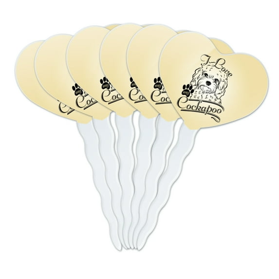 I Love My Cockapoo Heart Love Cupcake Picks Toppers Decoration Set of 6