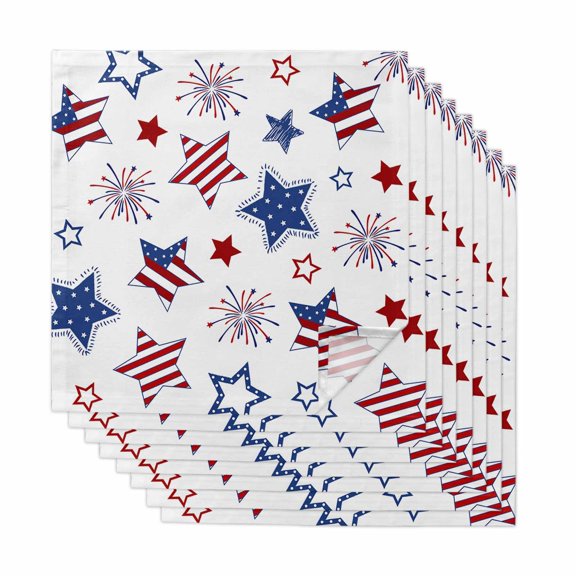 4th of July Cloth Napkins, Independence Day Blue Red Star Fireworks Washable and Reusable Dinner Napkins Set of 8, Table Napkin for Kitchen Party Birthday Wedding Hotel Housewarming 20"x20"